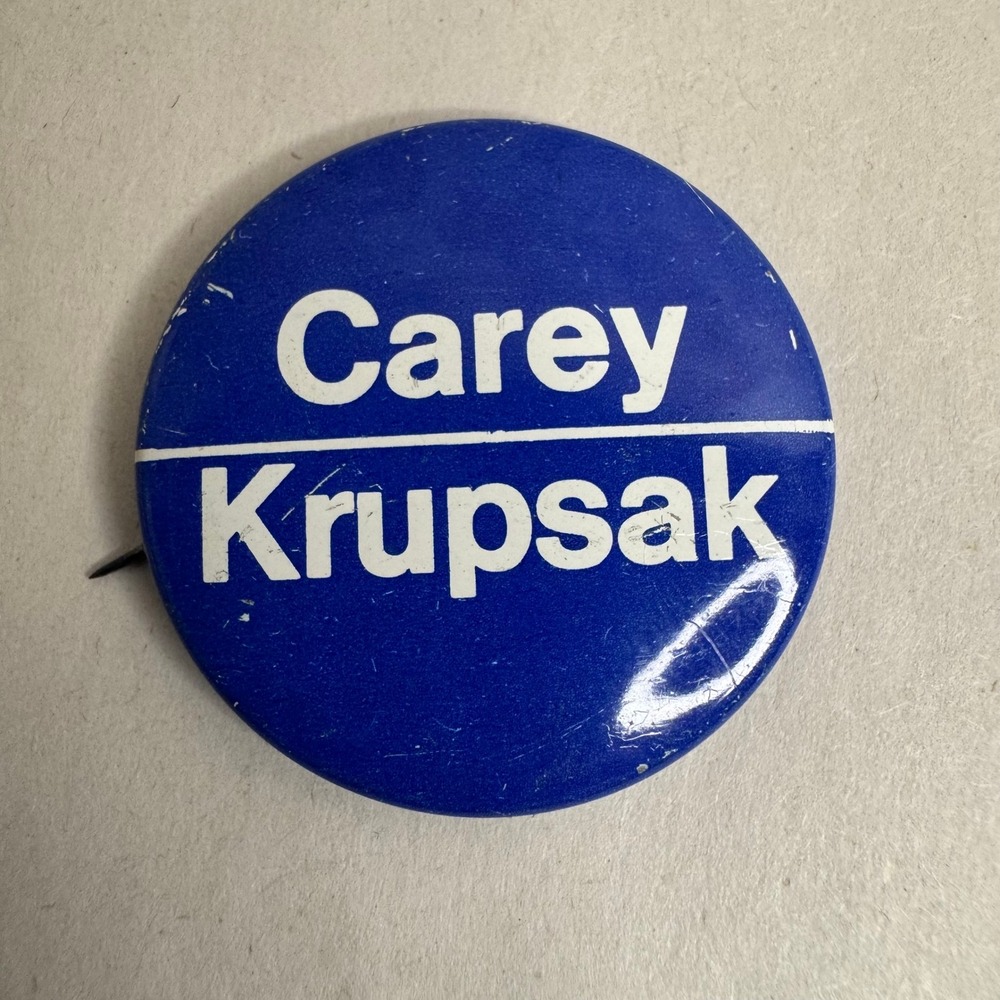 Vintage Carey Krupsak New York Governor Political Campaign Pin Button Blue White